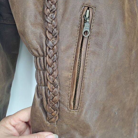 Rocking Leather Motto Style Brown Jacket With Removable Quilted Liner Size 38 - Picture 6 of 13